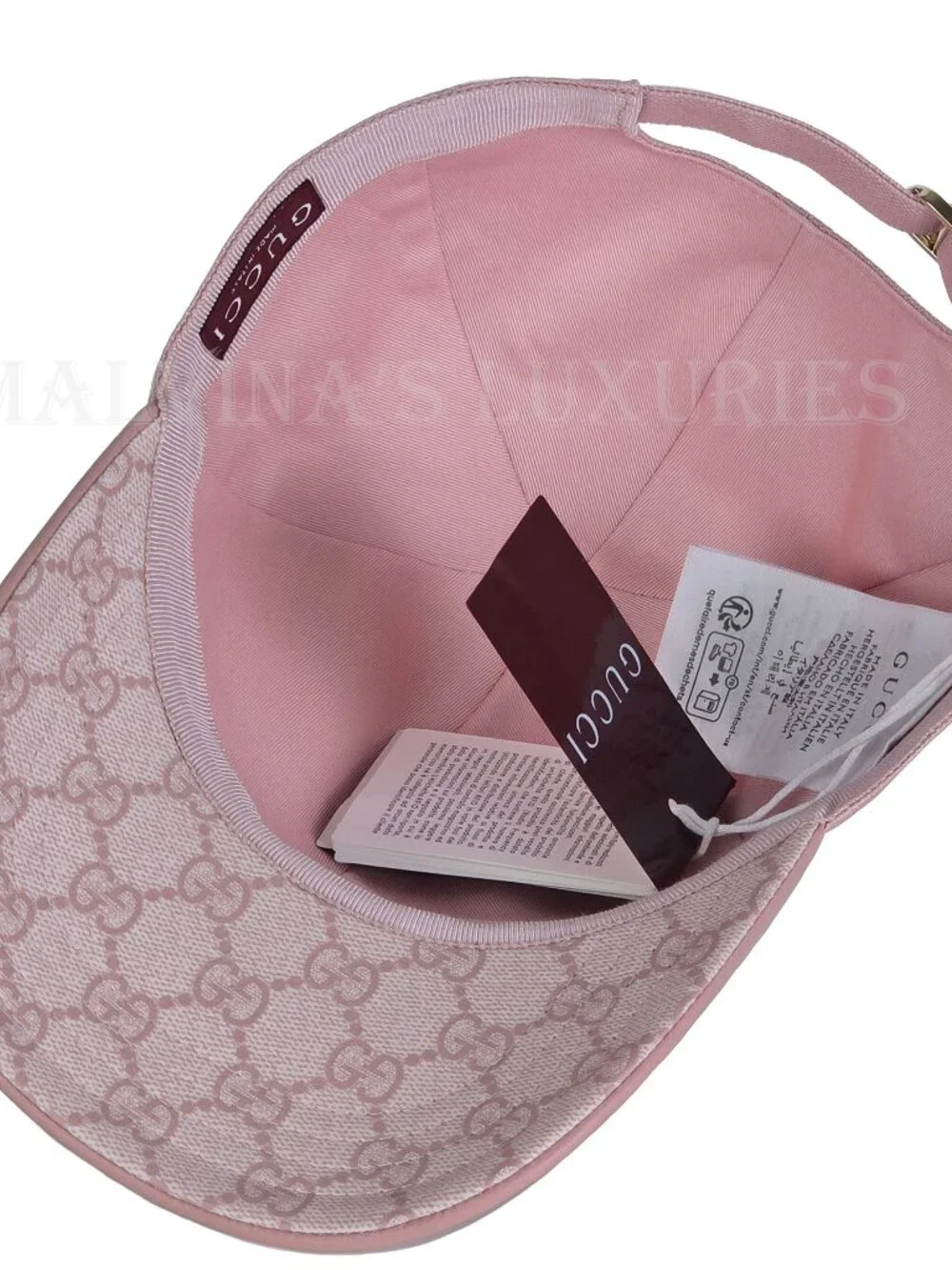 GUCCI HAT BASEBALL CAP PINK COTTON w LOGO PRINTED BRIM UNISEX sz S 56cm